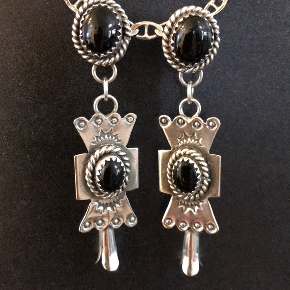 Skeets Sterling Silver Black Onyx Native Earrings